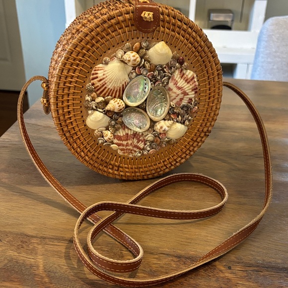 Haute Hippie Brown Woven Shell-Embellished Round Bag